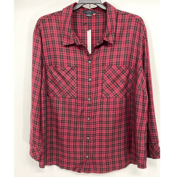 Sanctuary Womens Red Black Plaid Button Down Shirt NEW Size 2X - Picture 1 of 10